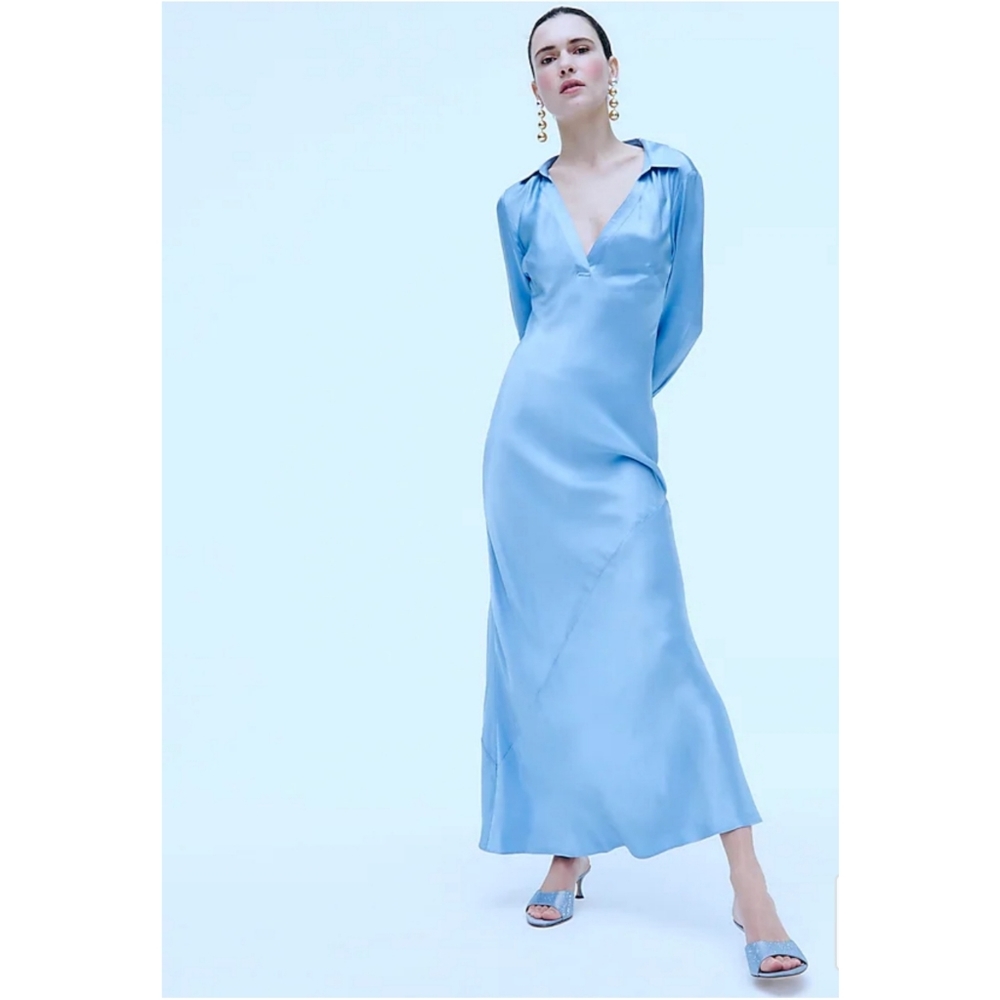 58. J.Crew Limited-edition maxi collared slip dress in shiny crepe - Picture 5 of 13